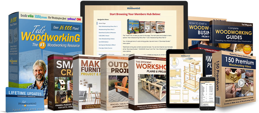 TedsWoodworking complete package with woodworking plans and bonus materials